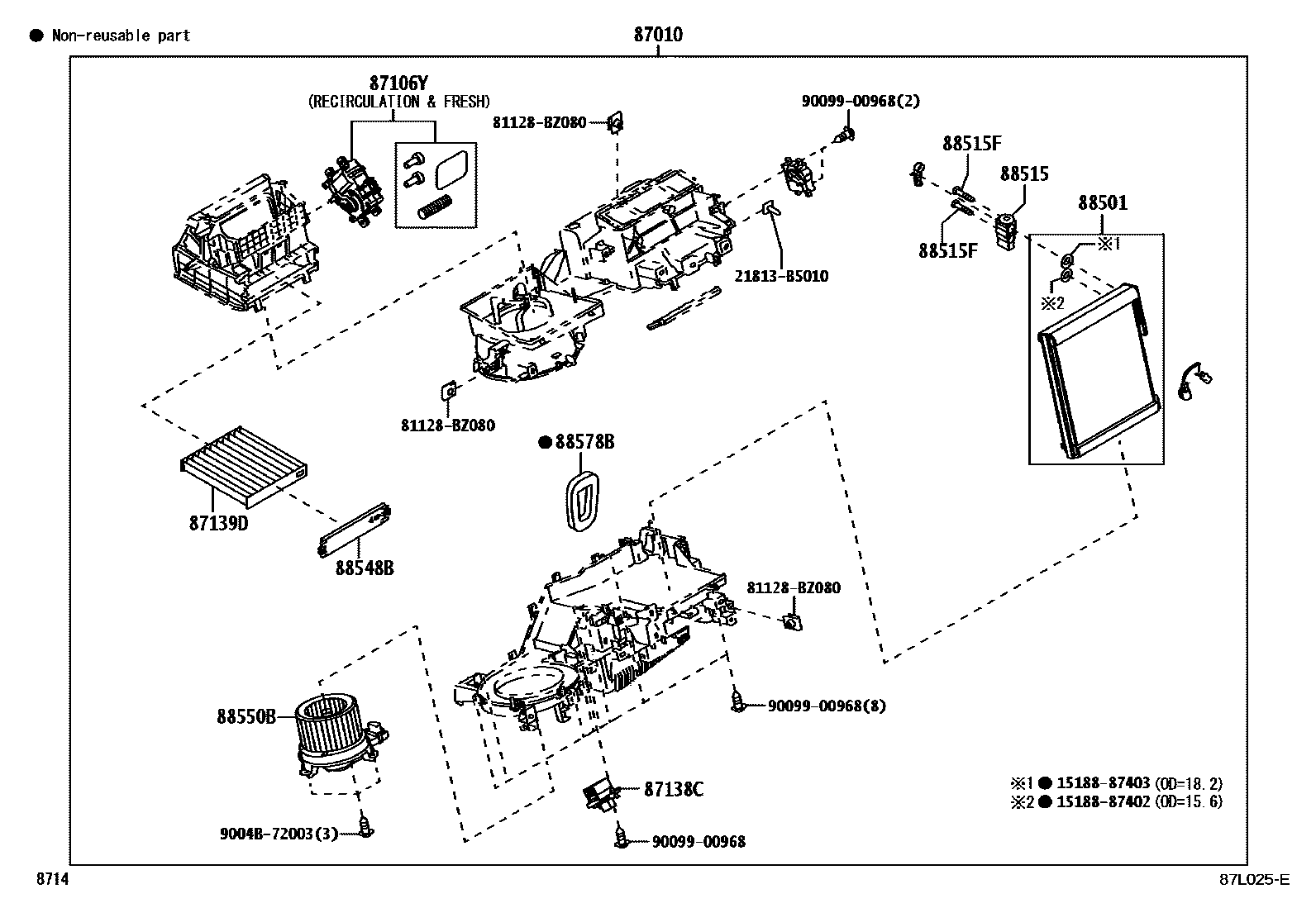 Toyota YARIS 暖风和空调系统 - 冷却器组件 EPC diagram — 87L025E