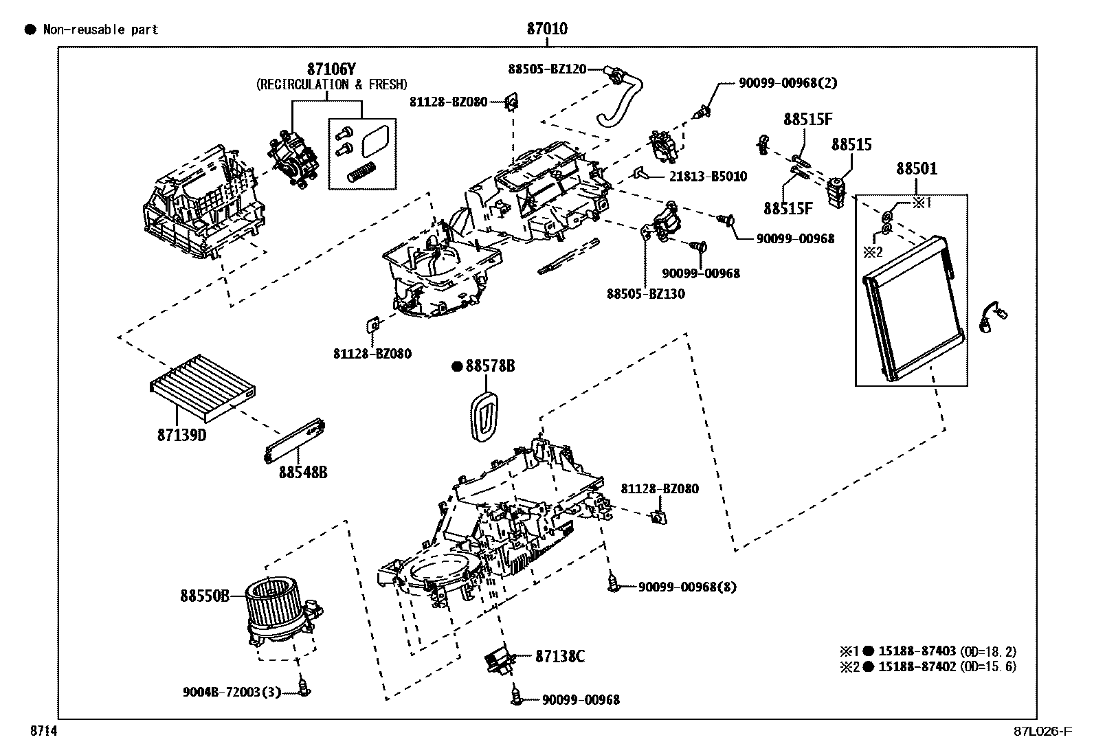 Toyota YARIS 暖风和空调系统 - 冷却器组件 EPC diagram — 87L026F