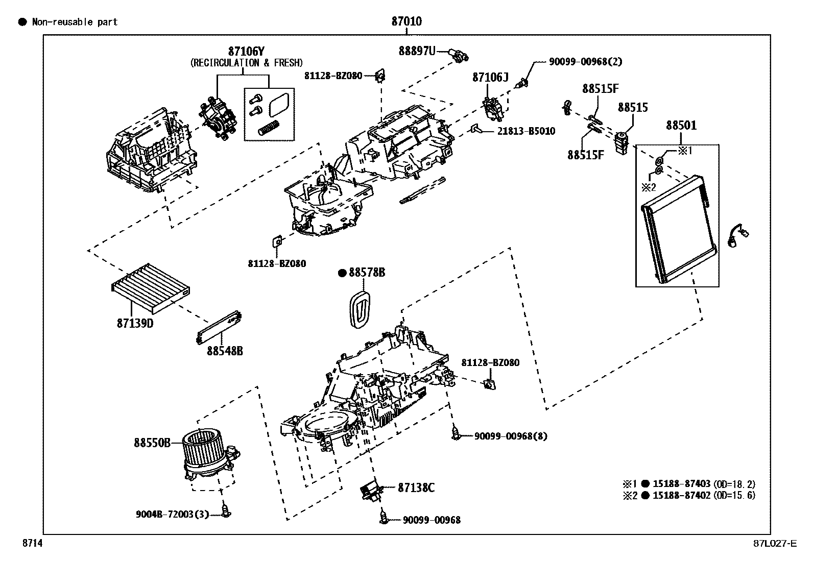 Toyota YARIS 暖风和空调系统 - 冷却器组件 EPC diagram — 87L027E