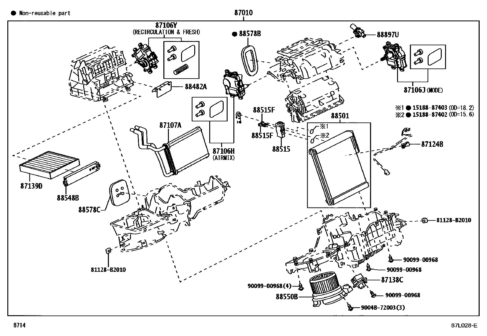 Toyota YARIS 暖风和空调系统 - 冷却器组件 EPC diagram — 87L028E