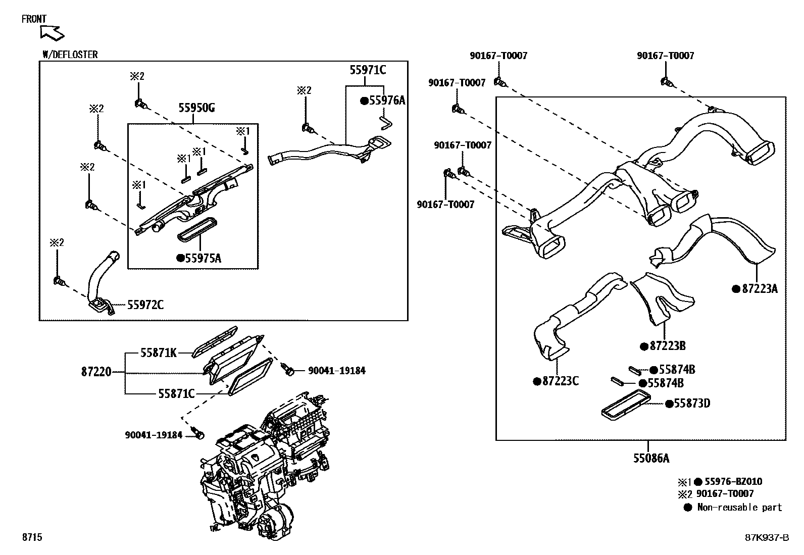 Toyota YARIS 暖风和空调系统 - 控制器和风管 EPC diagram — 87K937B