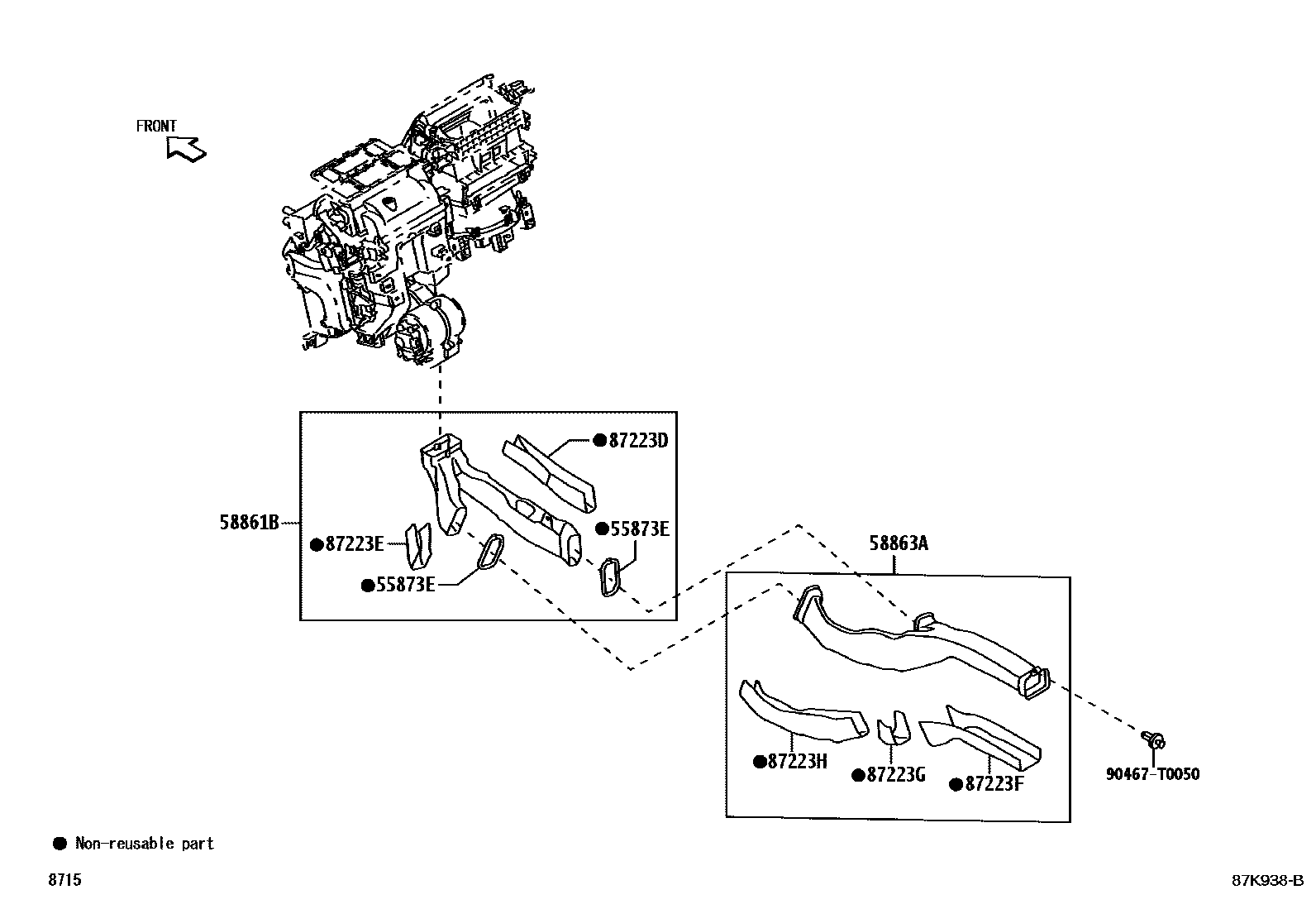 Toyota YARIS 暖风和空调系统 - 控制器和风管 EPC diagram — 87K938B