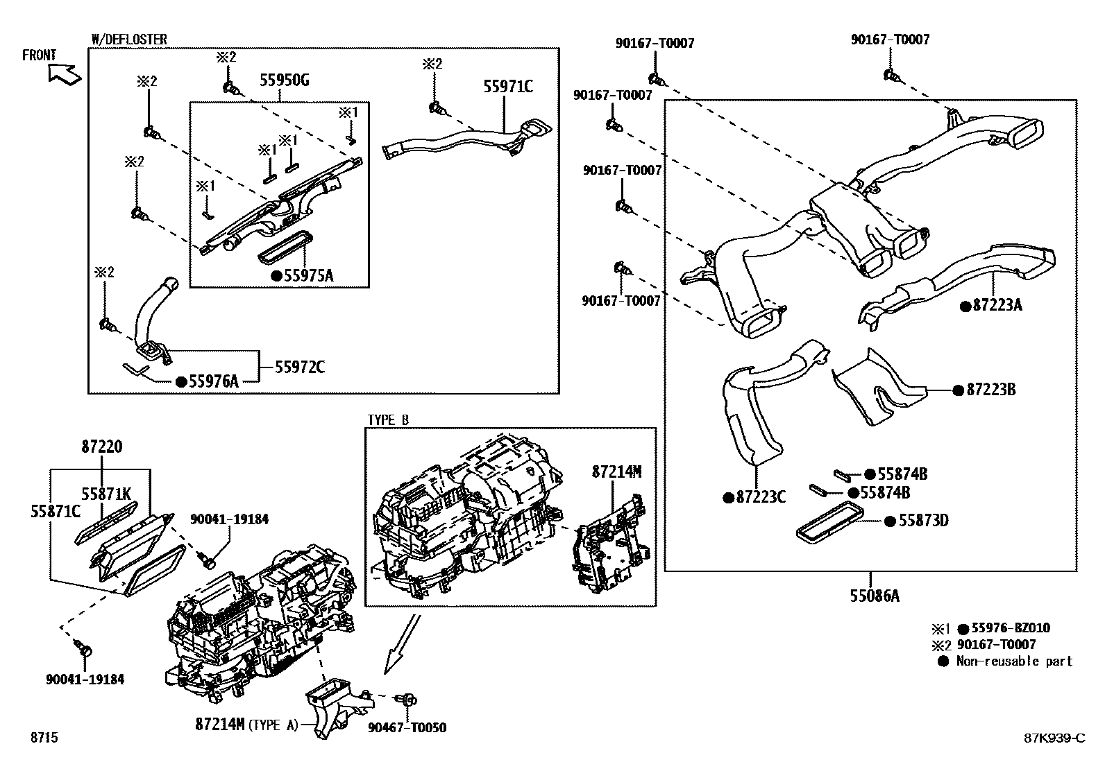 Toyota YARIS 暖风和空调系统 - 控制器和风管 EPC diagram — 87K939C