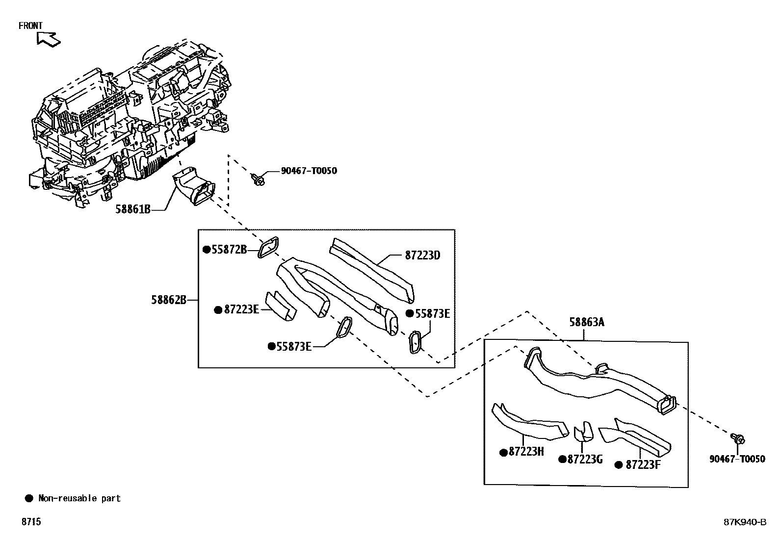 Toyota YARIS 暖风和空调系统 - 控制器和风管 EPC diagram — 87K940B