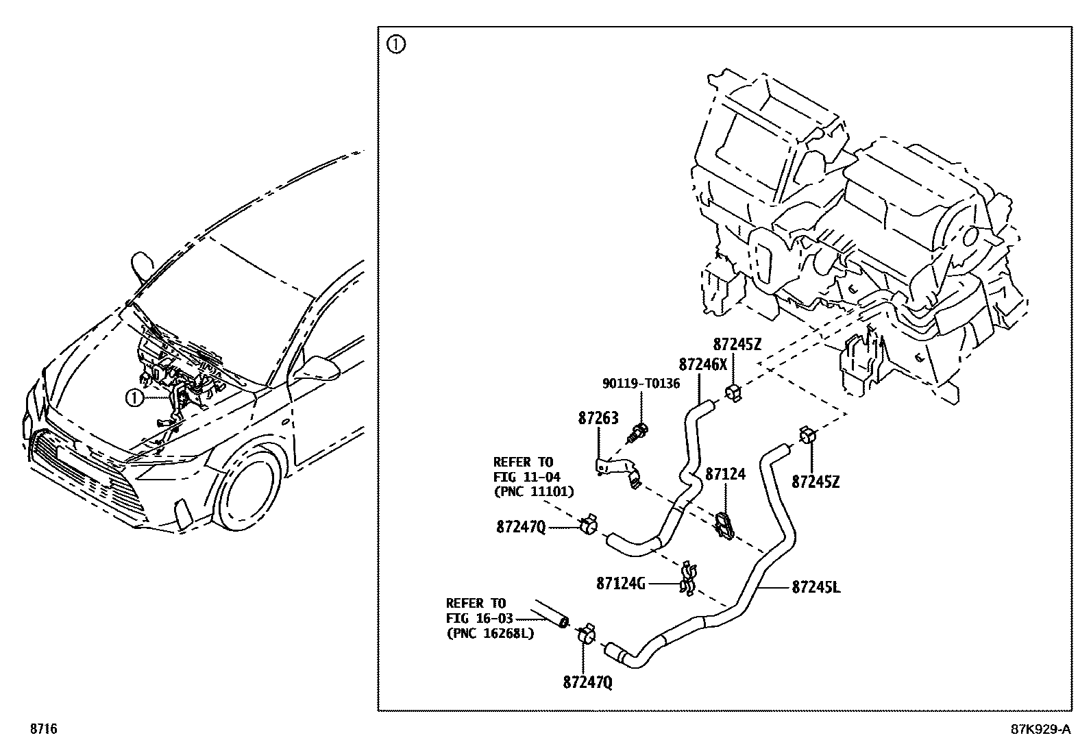 Toyota YARIS 暖风和空调系统 - 水管 EPC diagram — 87K929A
