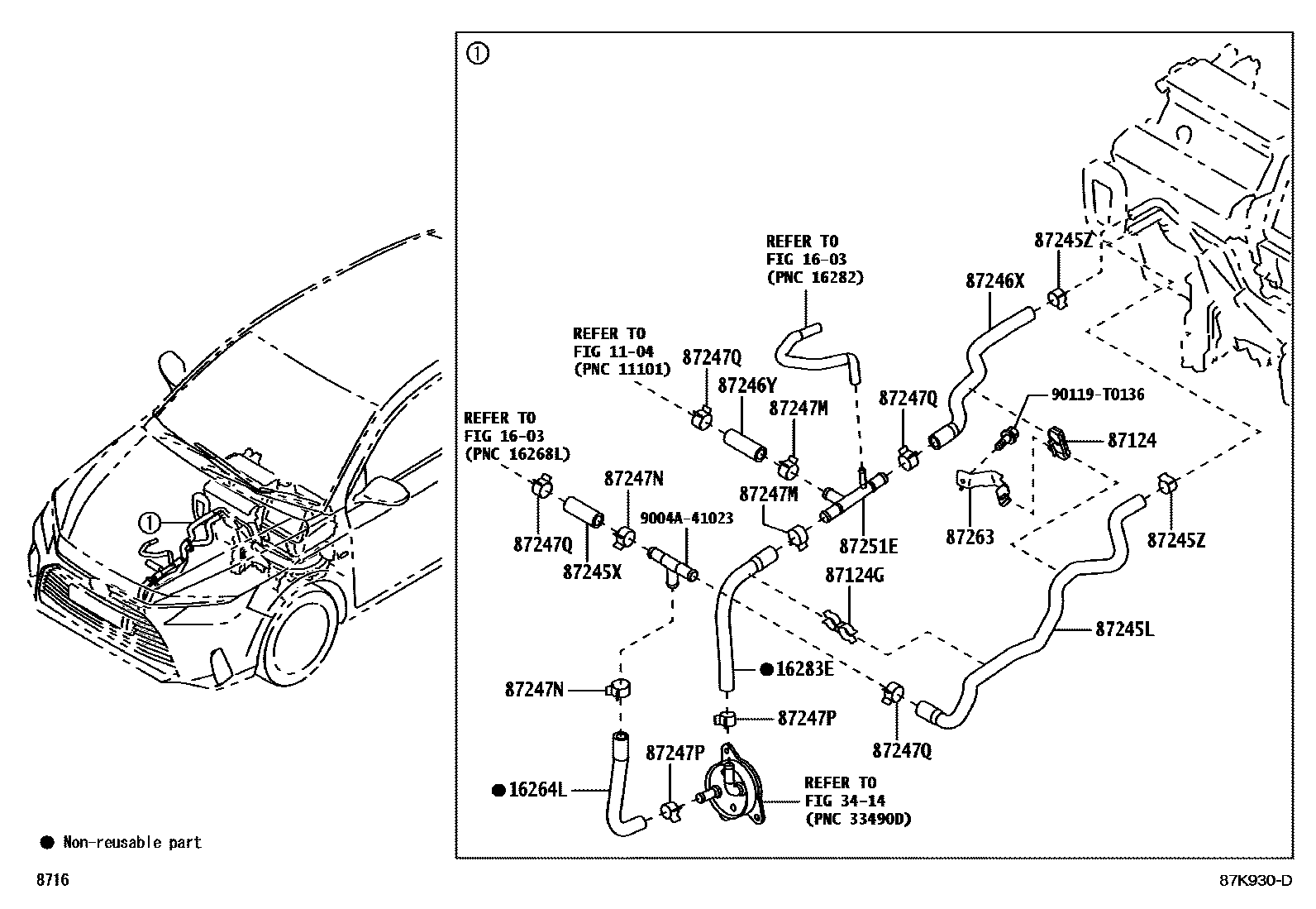 Toyota YARIS 暖风和空调系统 - 水管 EPC diagram — 87K930D