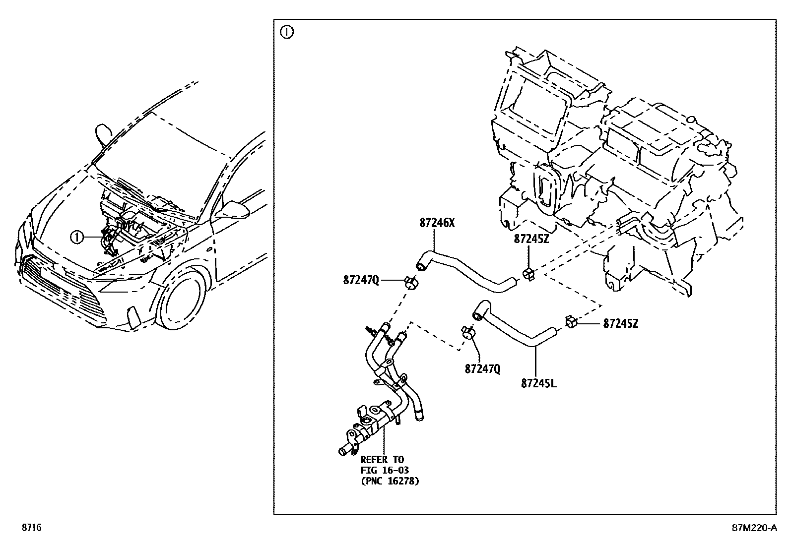 Toyota YARIS 暖风和空调系统 - 水管 EPC diagram — 87M220A
