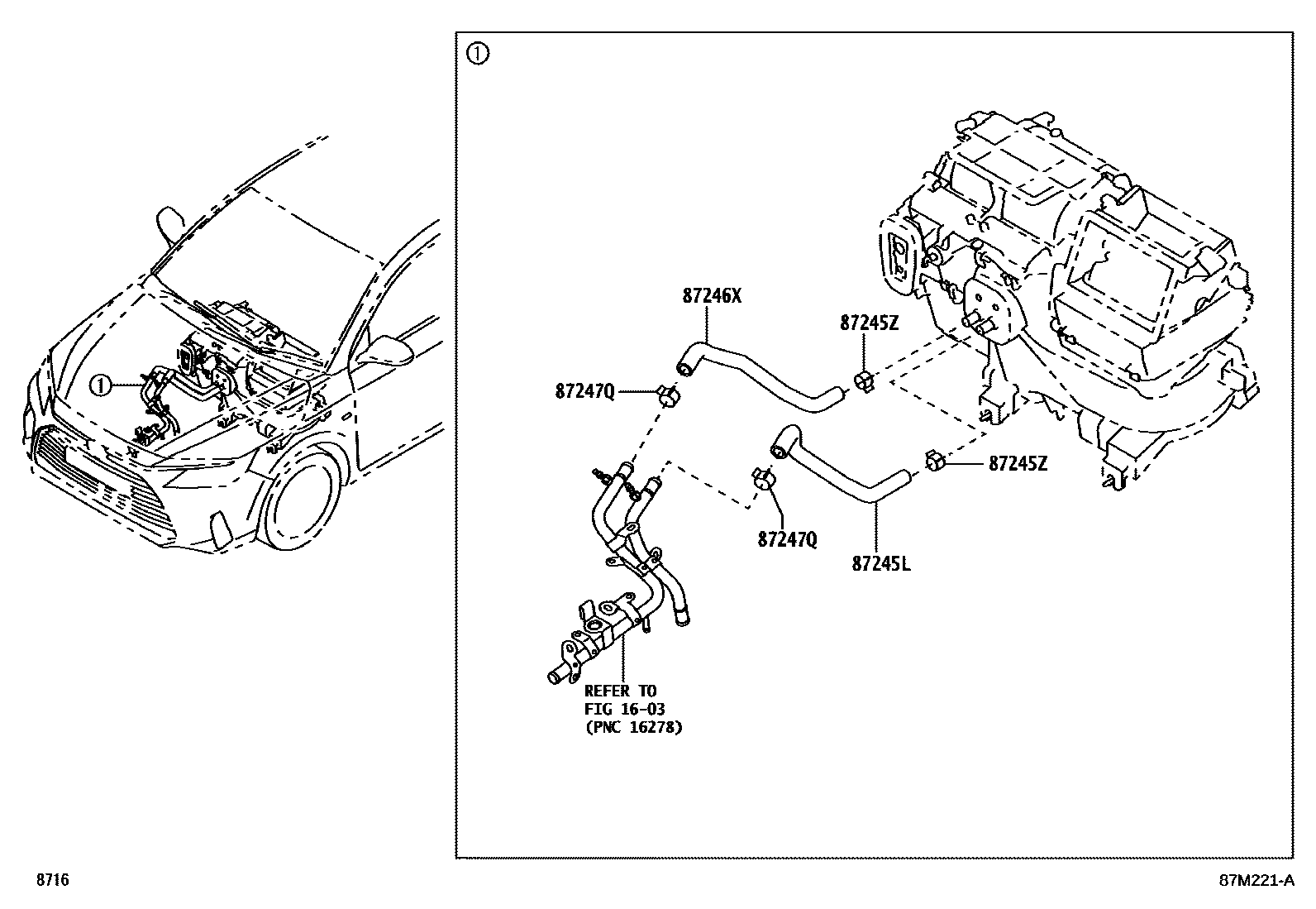 Toyota YARIS 暖风和空调系统 - 水管 EPC diagram — 87M221A