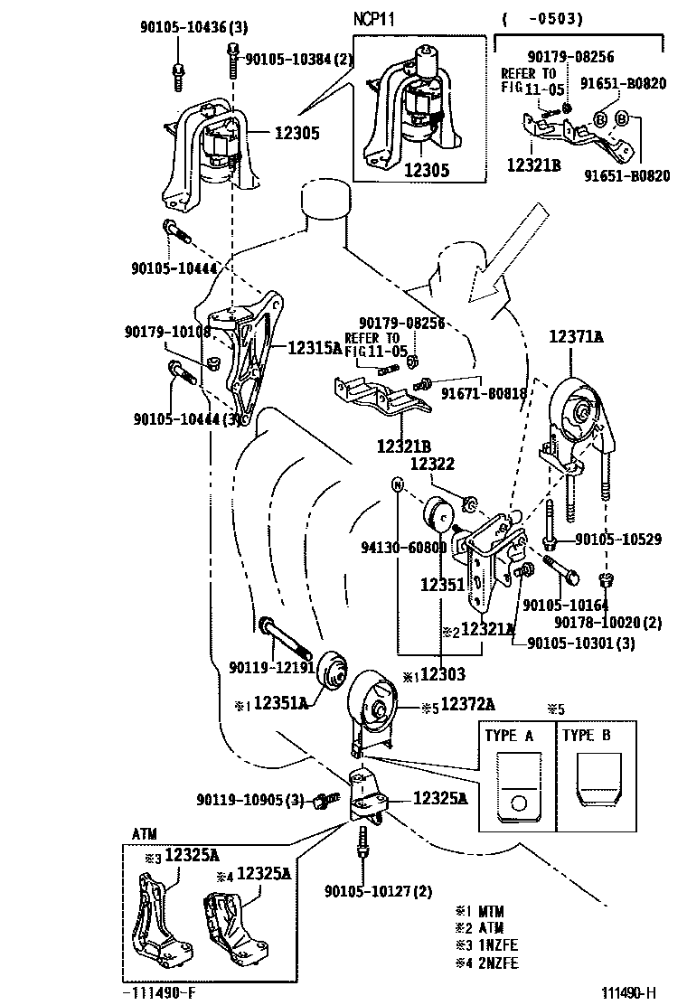 Toyota YARIS Engine Mounting EPC diagram — 111490H
