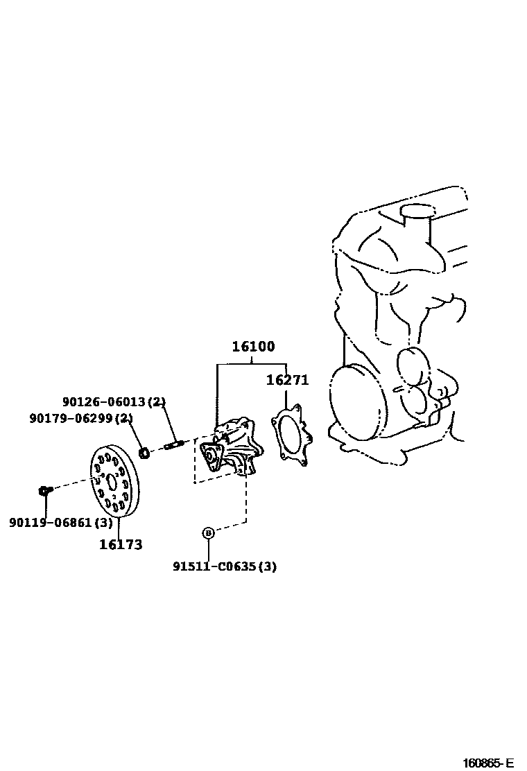 Toyota YARIS Water Pump EPC diagram — 160865E