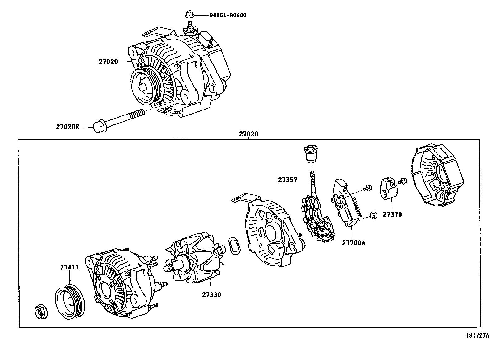 Toyota YARIS Alternator EPC diagram — 191727A