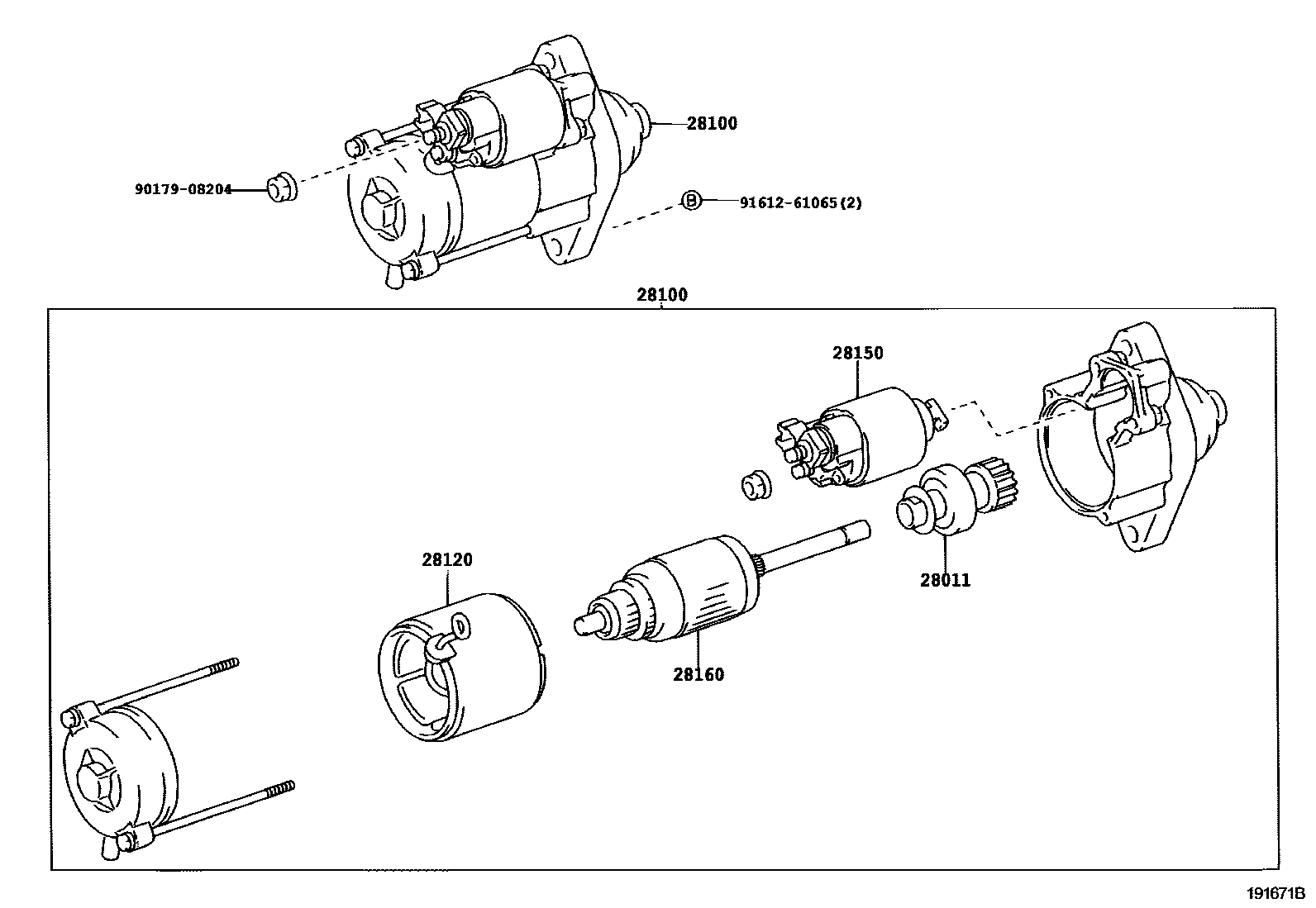 Toyota YARIS 起动机 EPC diagram — 191671B