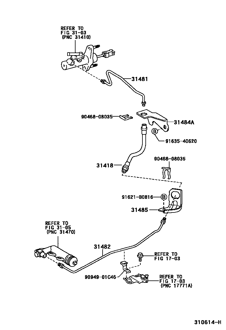 Toyota YARIS 离合器踏板和挠性软管 EPC diagram — 310614H