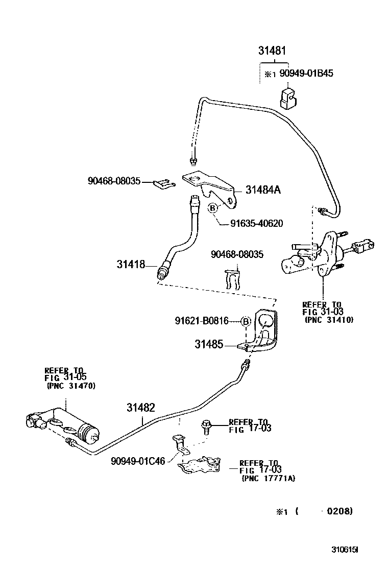 Toyota YARIS 离合器踏板和挠性软管 EPC diagram — 310615I