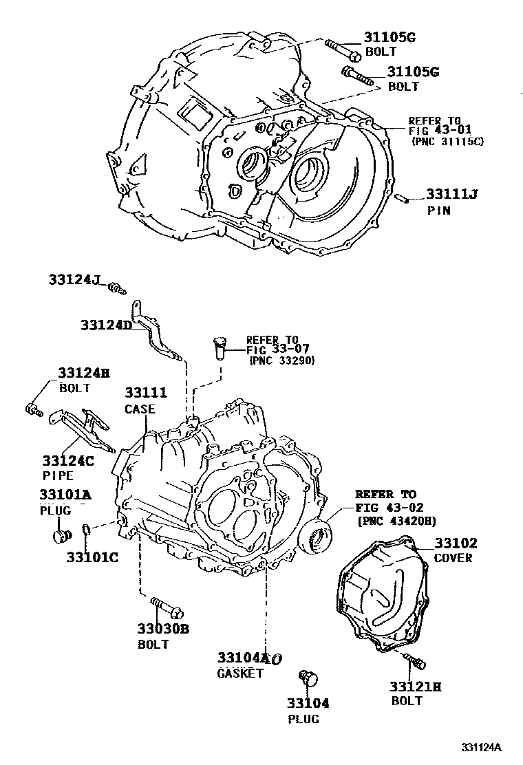 Toyota YARIS 离合器壳和变速器壳(MTM) EPC diagram — 331124A