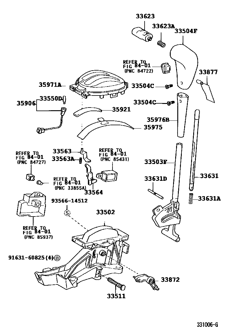 Toyota YARIS Shift Lever & Retainer EPC diagram — 331006G