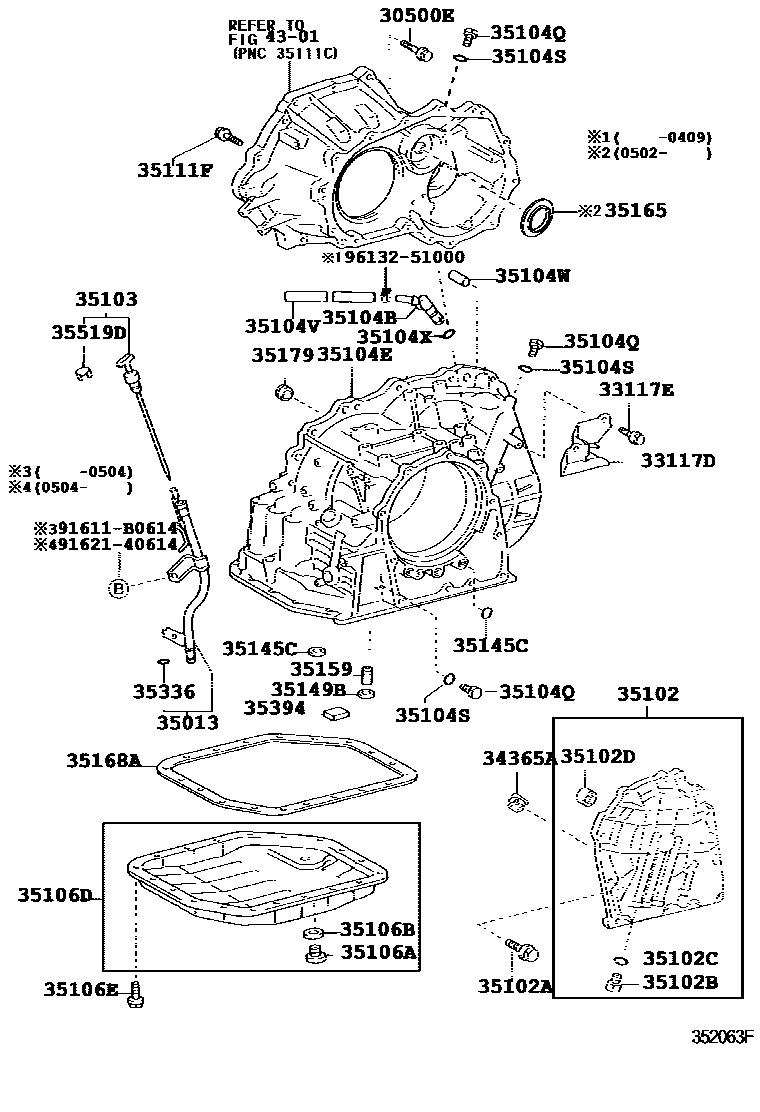 Toyota YARIS 变速器壳和油底壳(ATM) EPC diagram — 352063F