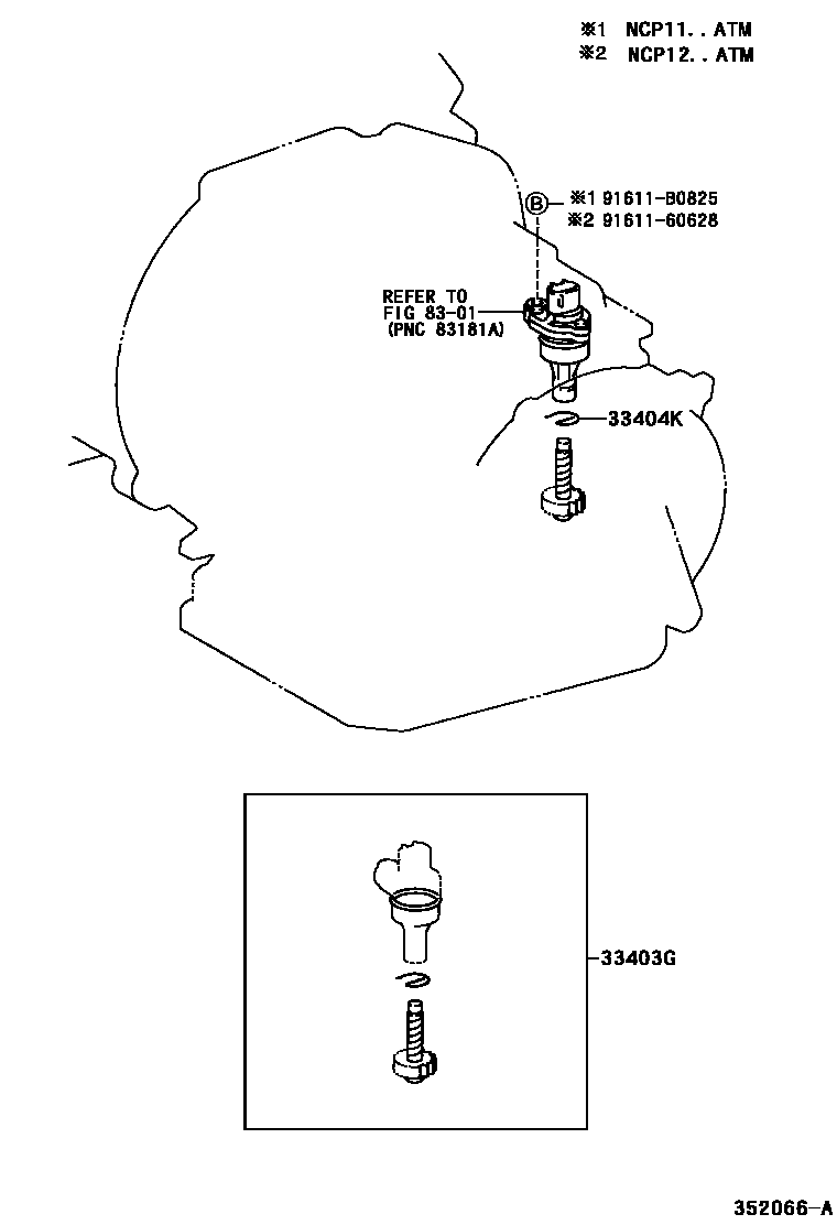 Toyota YARIS 速度表从动齿轮(ATM) EPC diagram — 352066A
