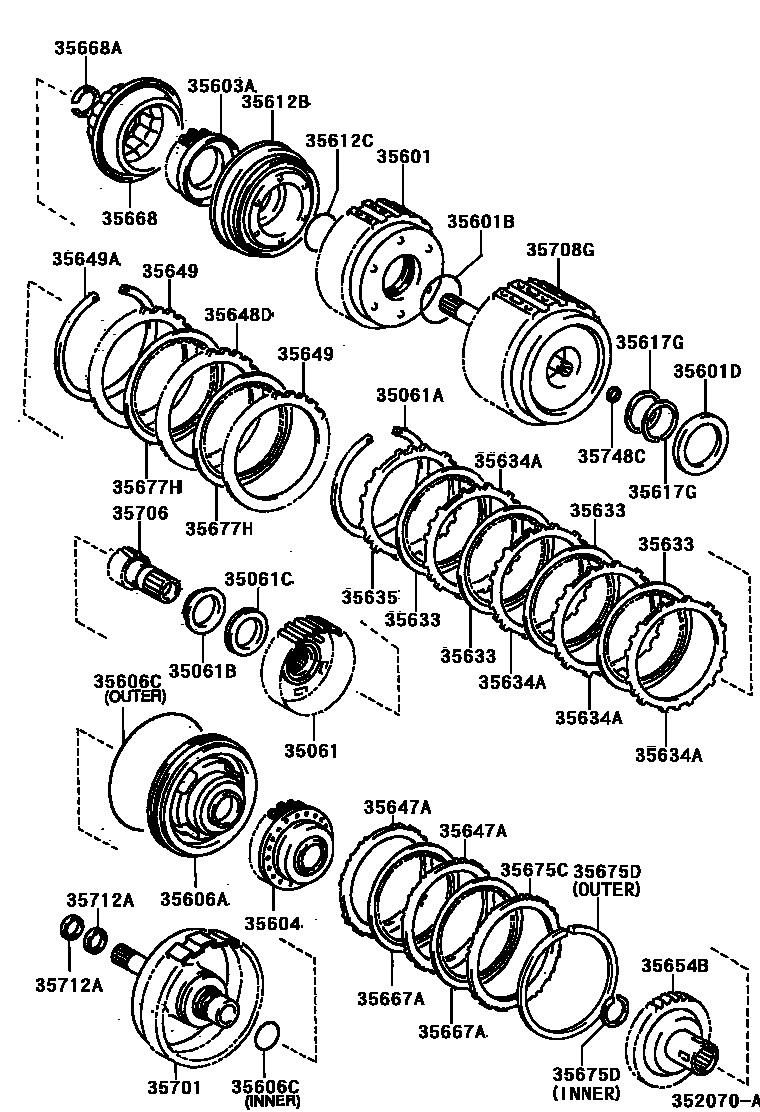 Toyota YARIS 制动带和多片式离合器(ATM) EPC diagram — 352070A