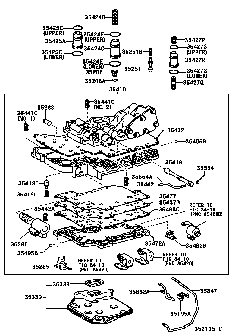 Toyota YARIS 阀体和滤油网(ATM) EPC diagram — 352105C