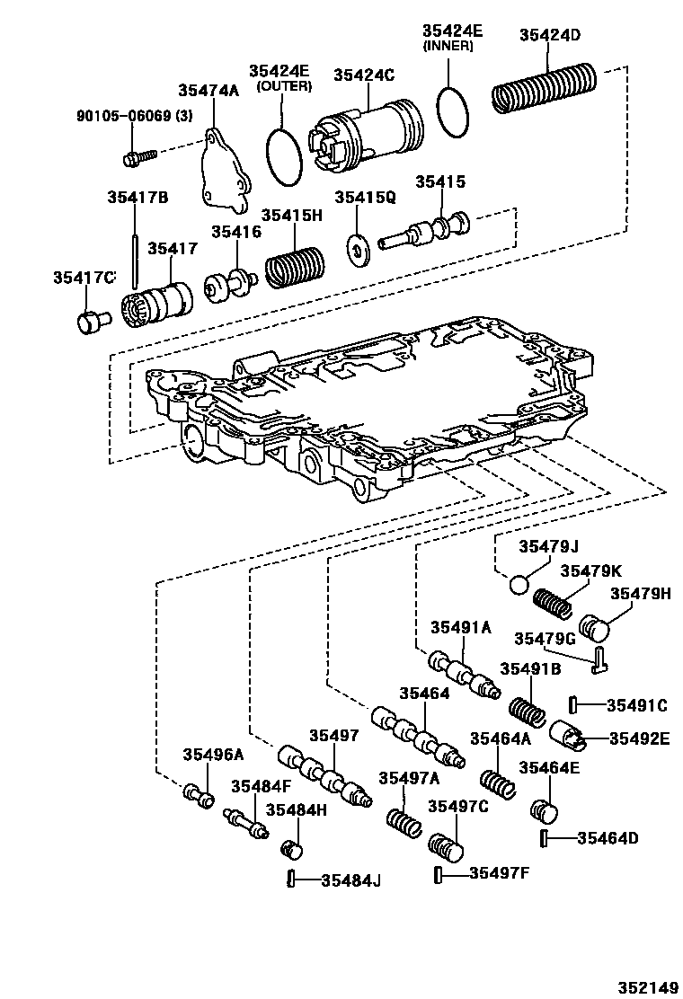 Toyota YARIS 阀体和滤油网(ATM) EPC diagram — 352149
