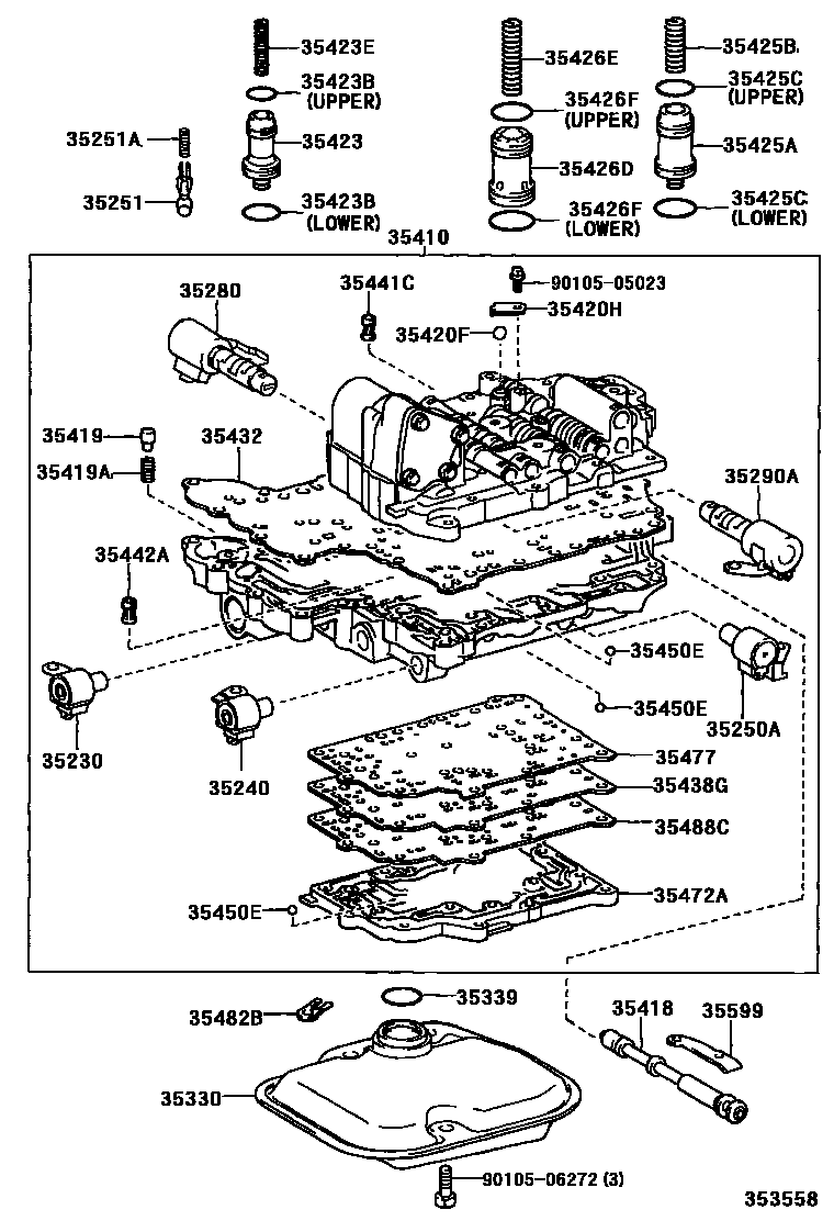 Toyota YARIS 阀体和滤油网(ATM) EPC diagram — 353558