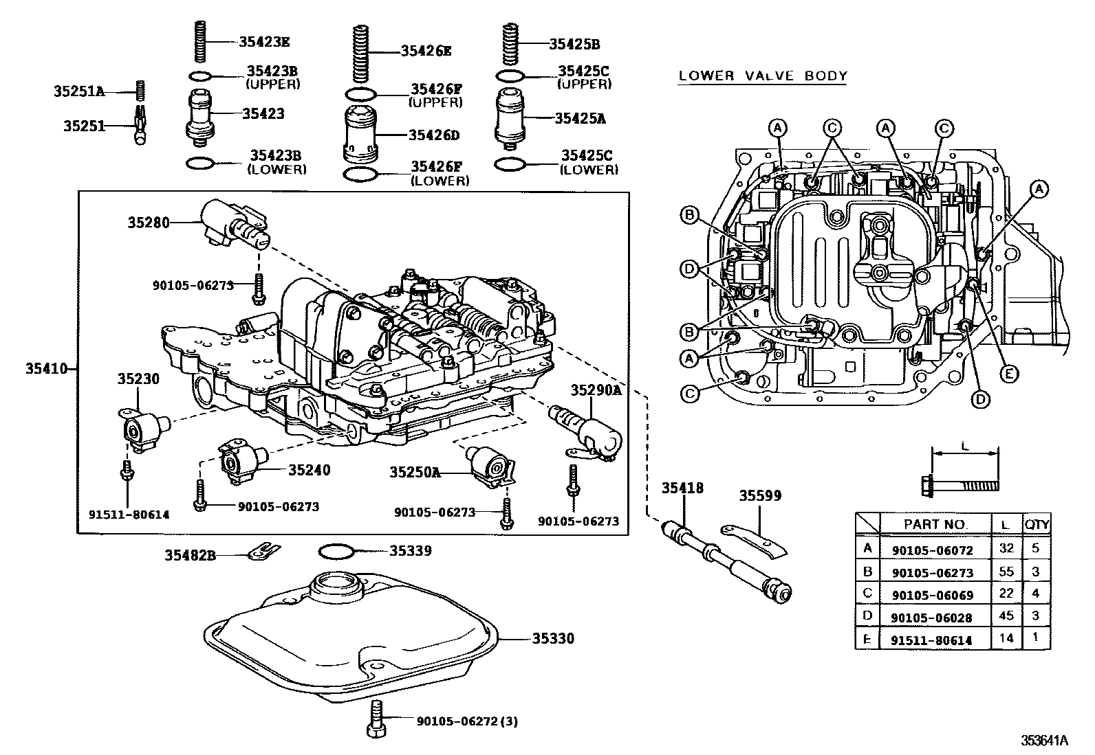 Toyota YARIS 阀体和滤油网(ATM) EPC diagram — 353641A