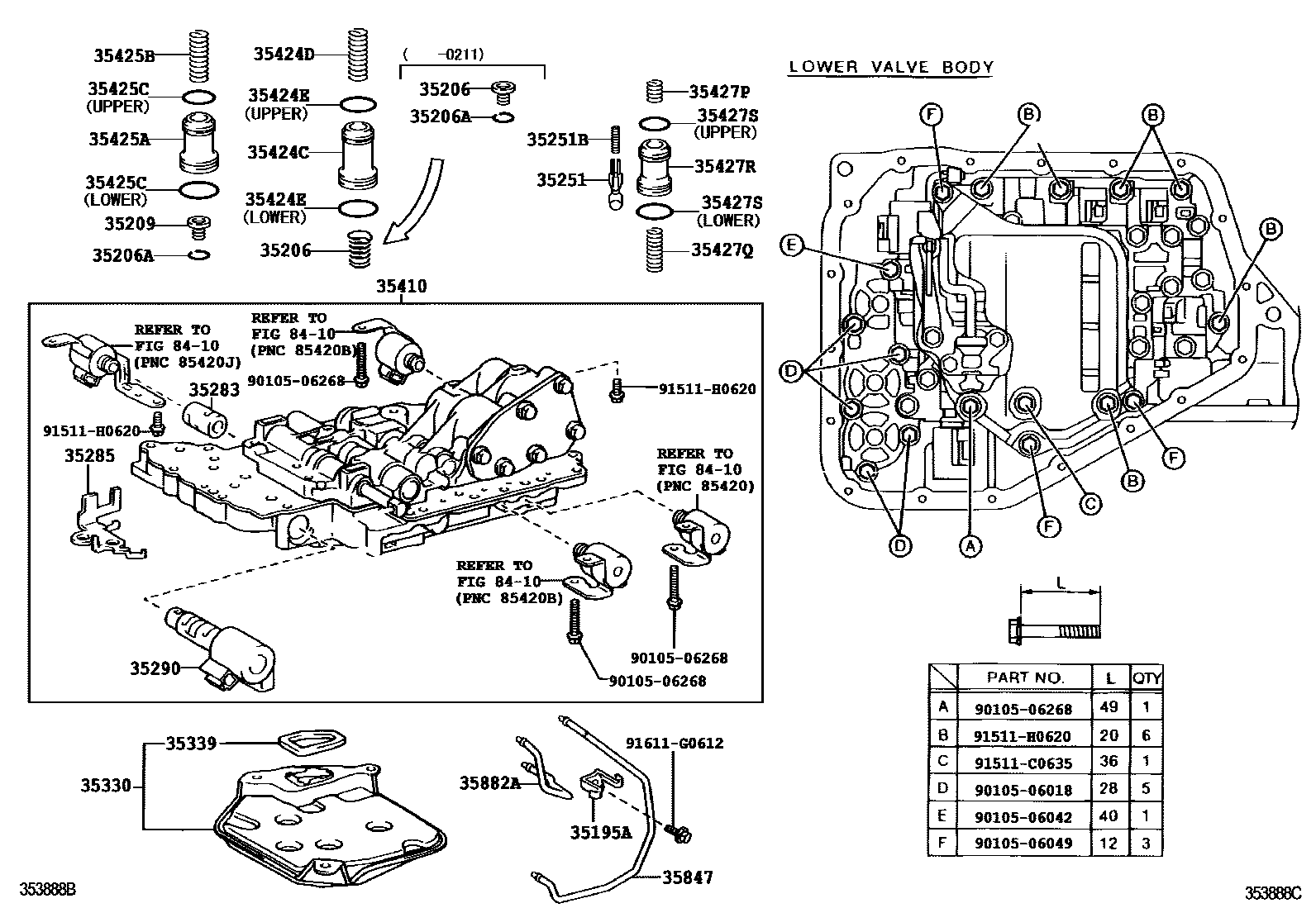 Toyota YARIS 阀体和滤油网(ATM) EPC diagram — 353888C