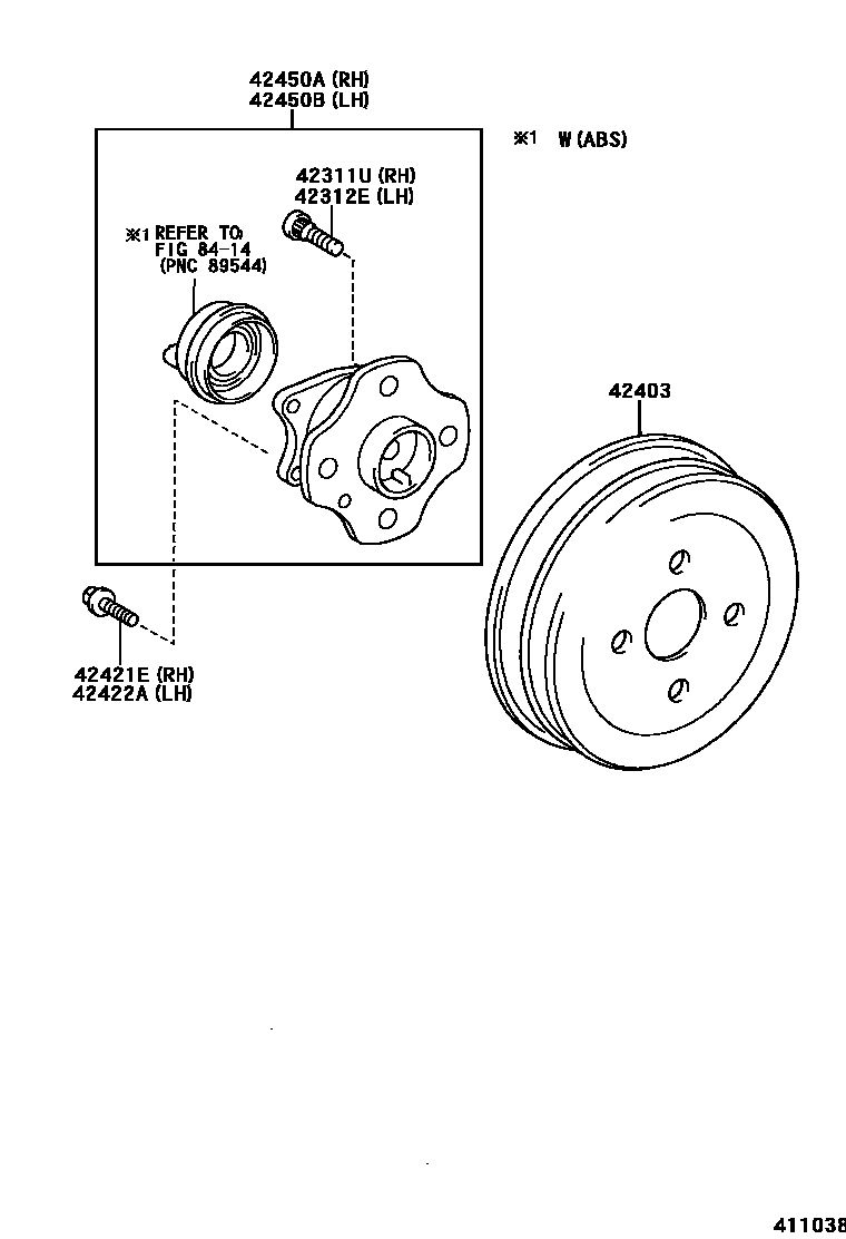 Toyota YARIS 后桥半轴和后桥轮毂 EPC diagram — 411038
