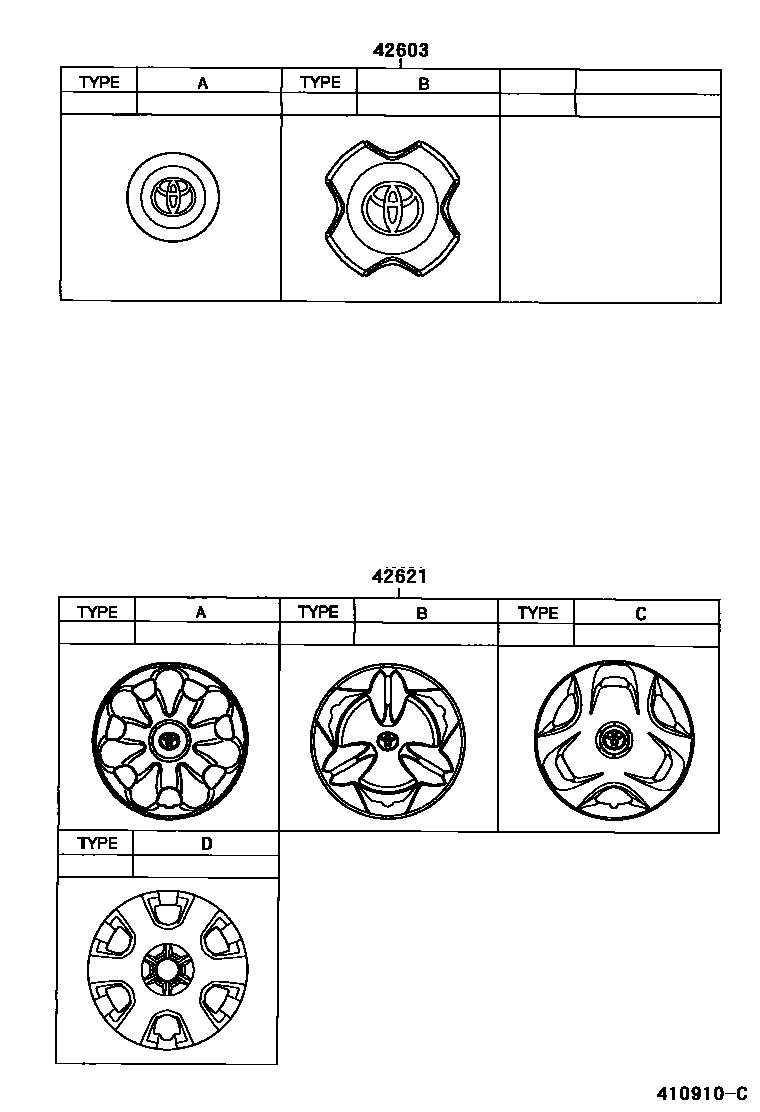 Toyota YARIS 车轮和车轮盖 EPC diagram — 410910C