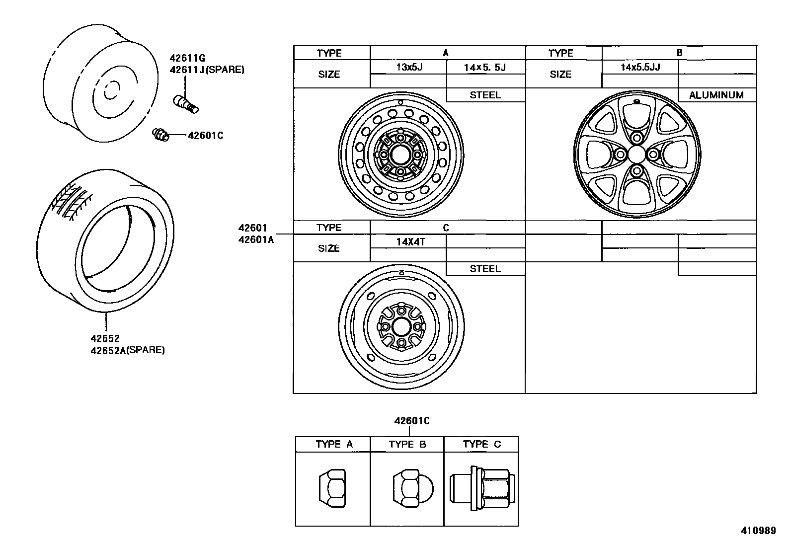 Toyota YARIS 车轮和车轮盖 EPC diagram — 410989