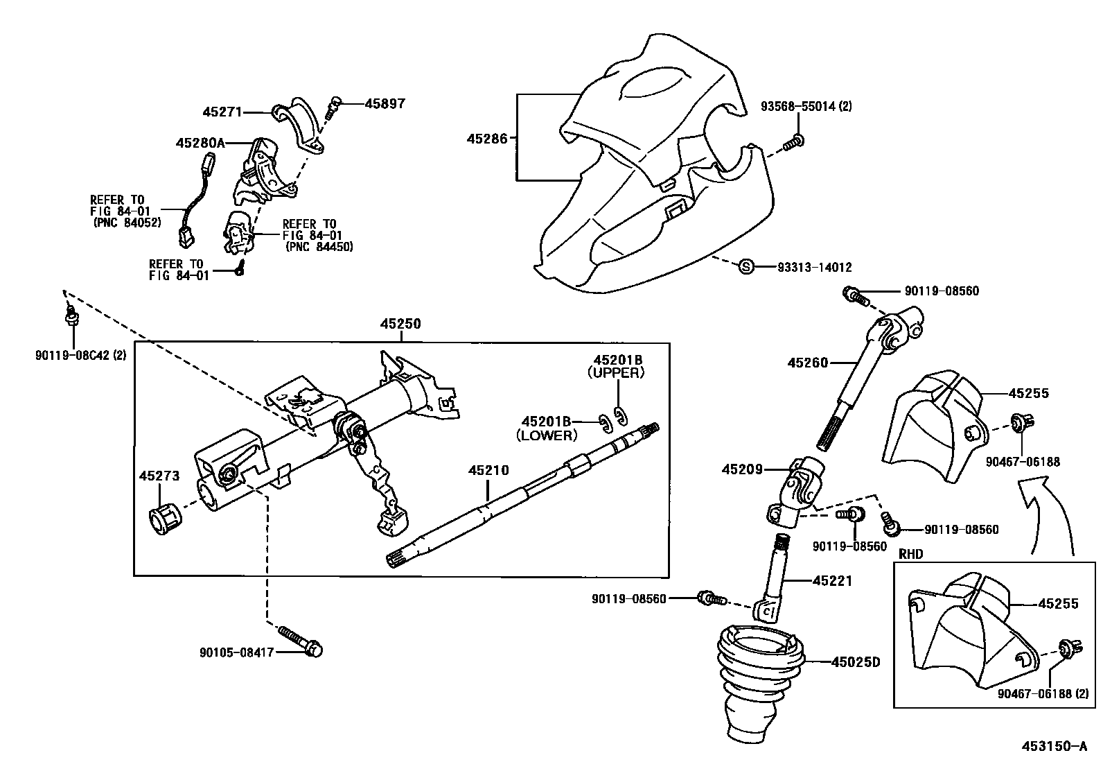 Toyota YARIS Steering Column & Shaft EPC diagram — 453150A