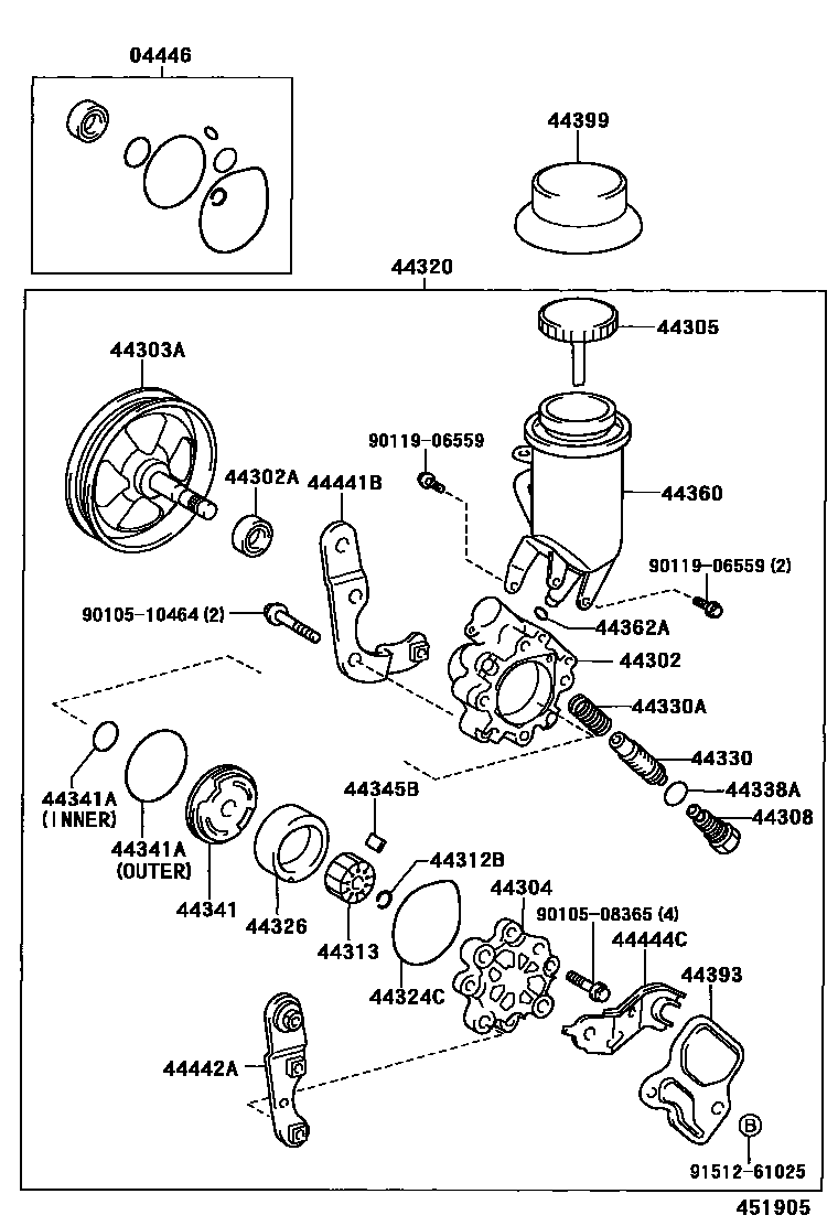 Toyota YARIS 叶片泵和储油罐(动力转向) EPC diagram — 451905