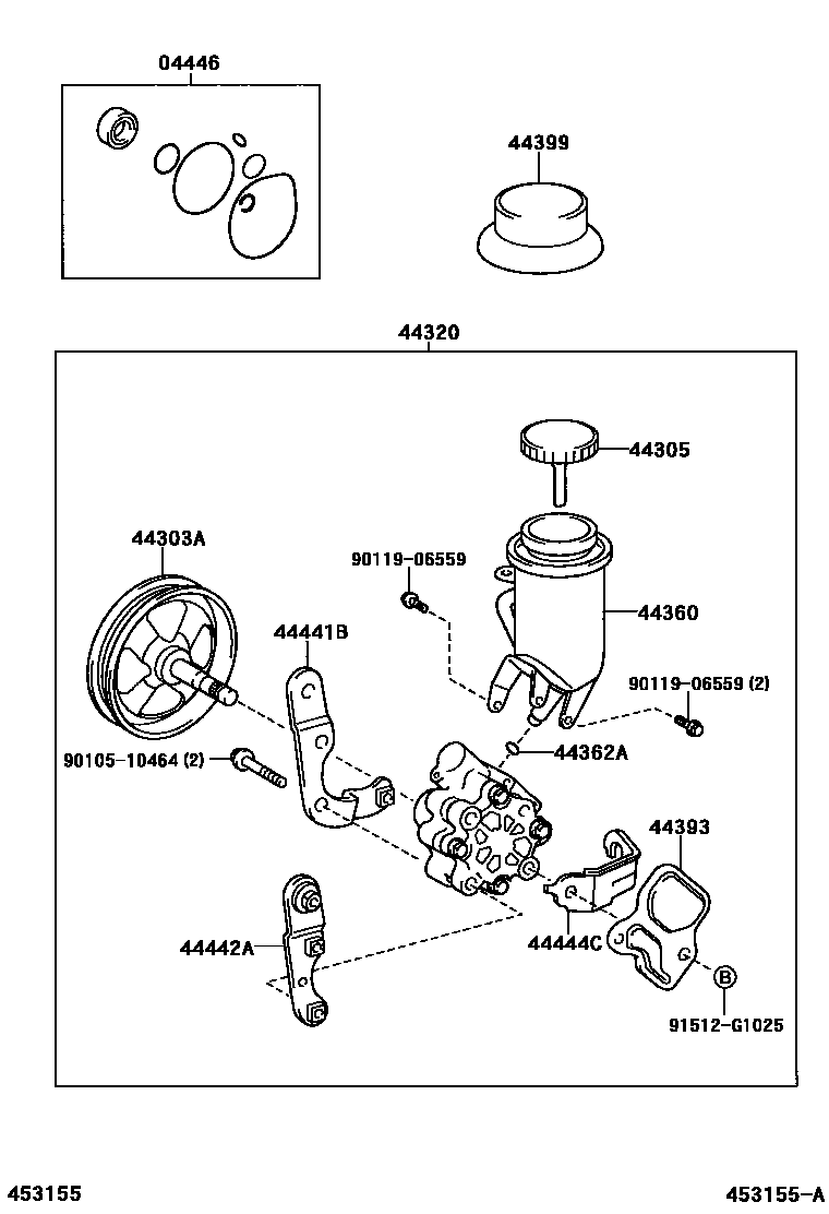 Toyota YARIS 叶片泵和储油罐(动力转向) EPC diagram — 453155A