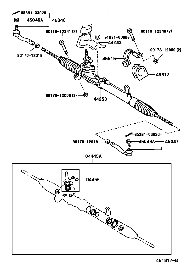 Toyota YARIS 前转向齿轮和连杆 EPC diagram — 451917B
