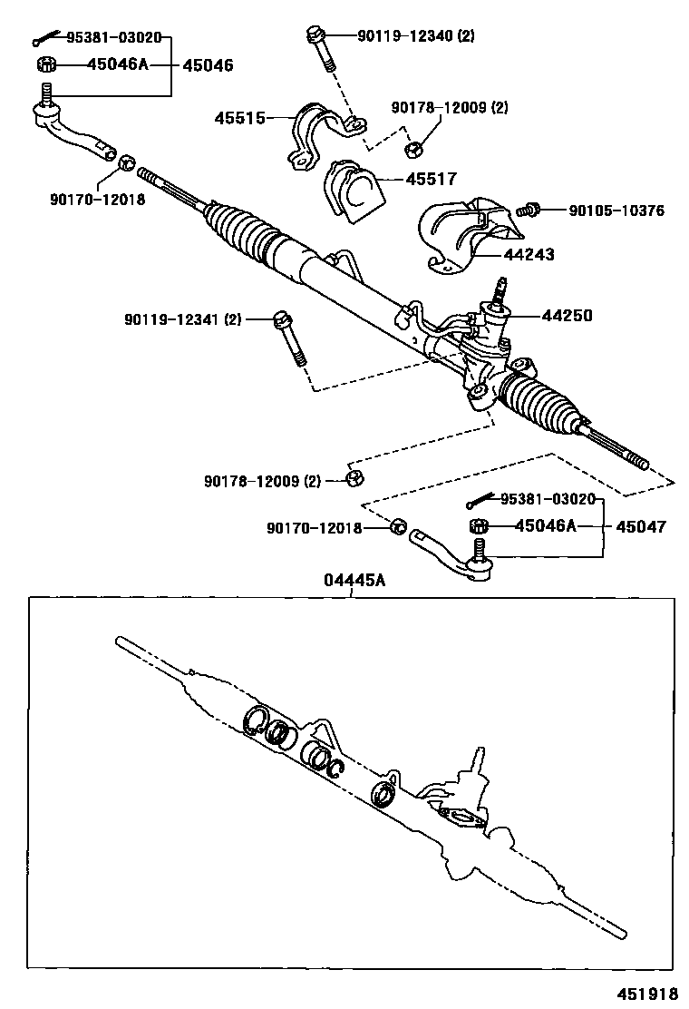 Toyota YARIS 前转向齿轮和连杆 EPC diagram — 451918