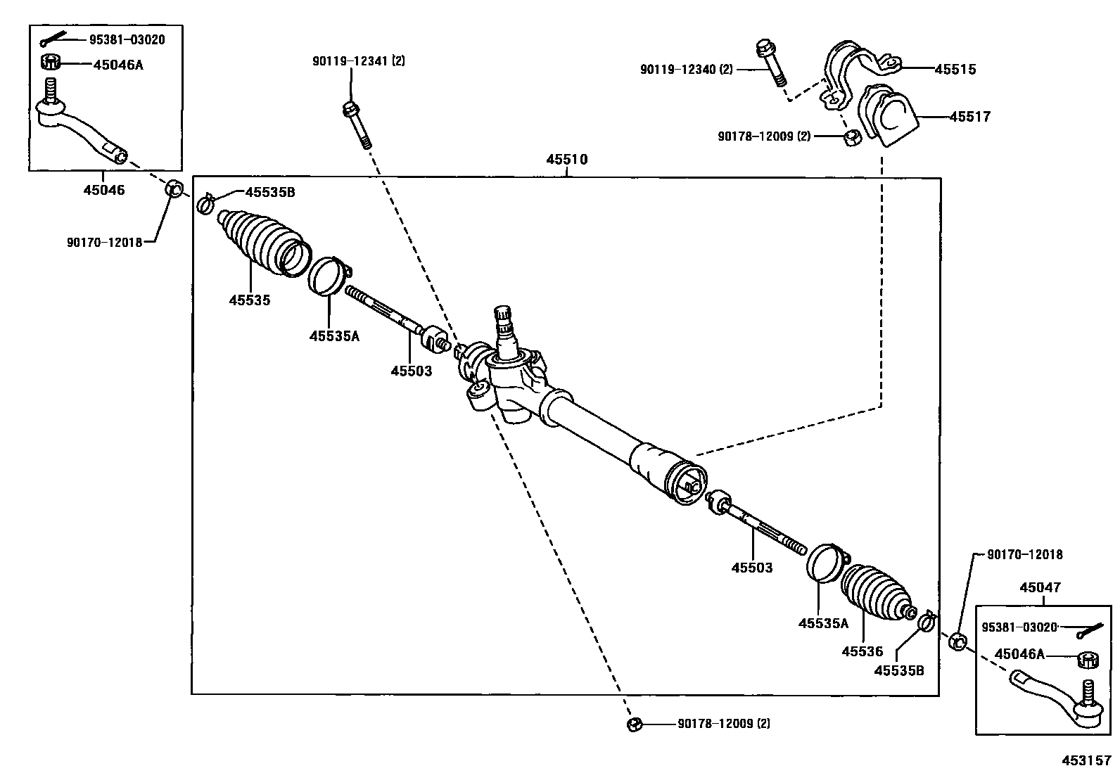 Toyota YARIS 前转向齿轮和连杆 EPC diagram — 453157