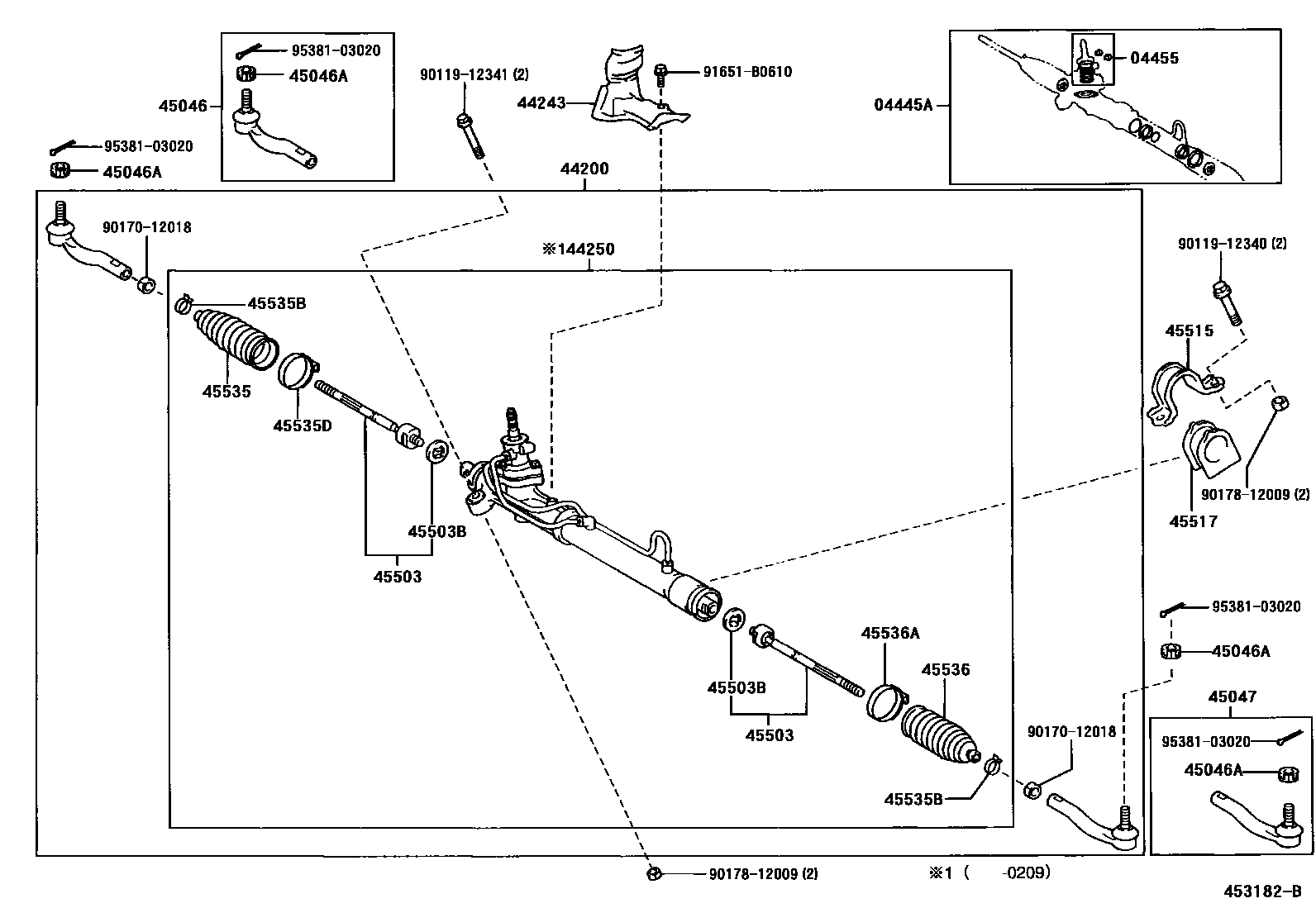 Toyota YARIS 前转向齿轮和连杆 EPC diagram — 453182B