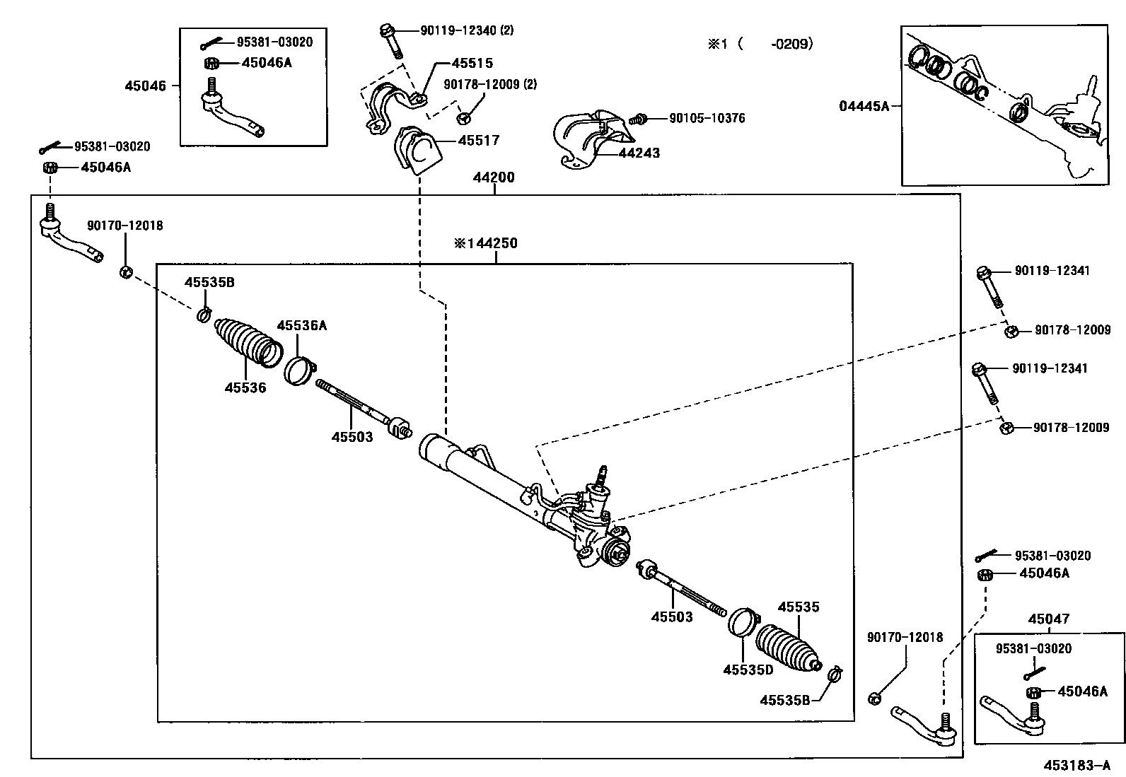 Toyota YARIS 前转向齿轮和连杆 EPC diagram — 453183A