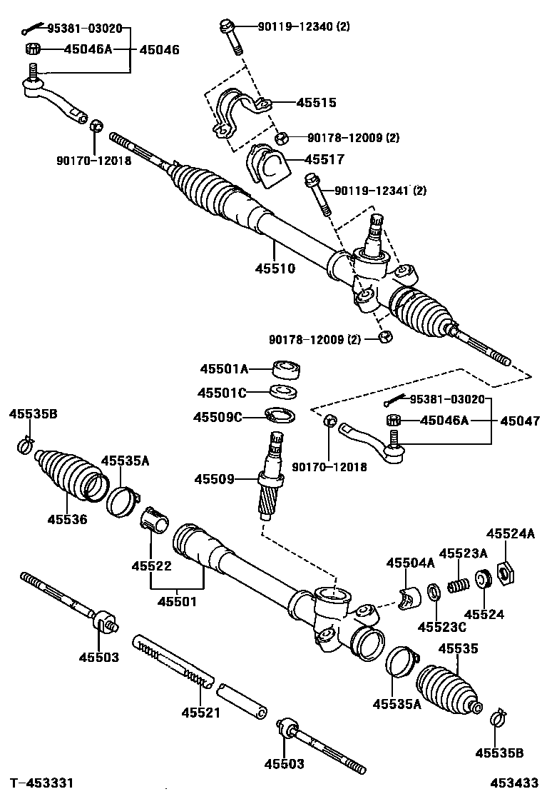 Toyota YARIS 前转向齿轮和连杆 EPC diagram — 453433