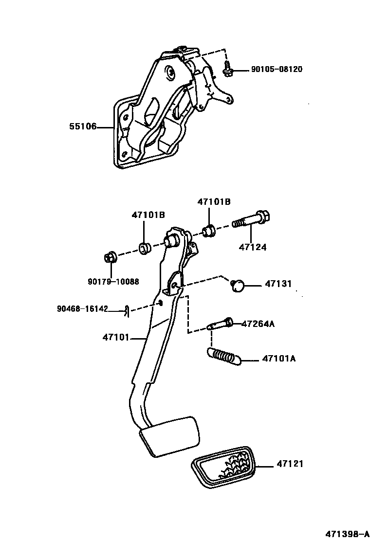 Toyota YARIS Brake Pedal & Bracket EPC diagram — 471398A