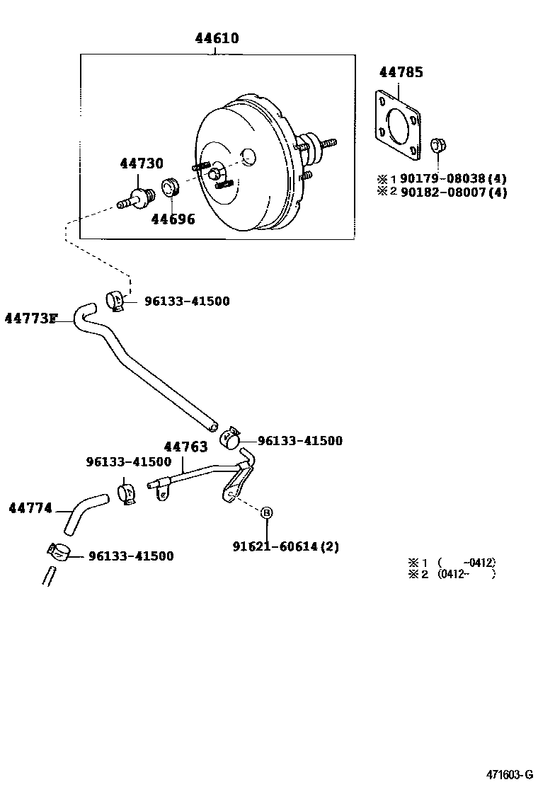 Toyota YARIS 制动助力器和真空管 EPC diagram — 471603G