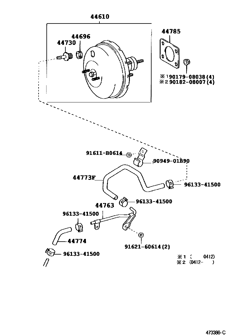 Toyota YARIS 制动助力器和真空管 EPC diagram — 473386C