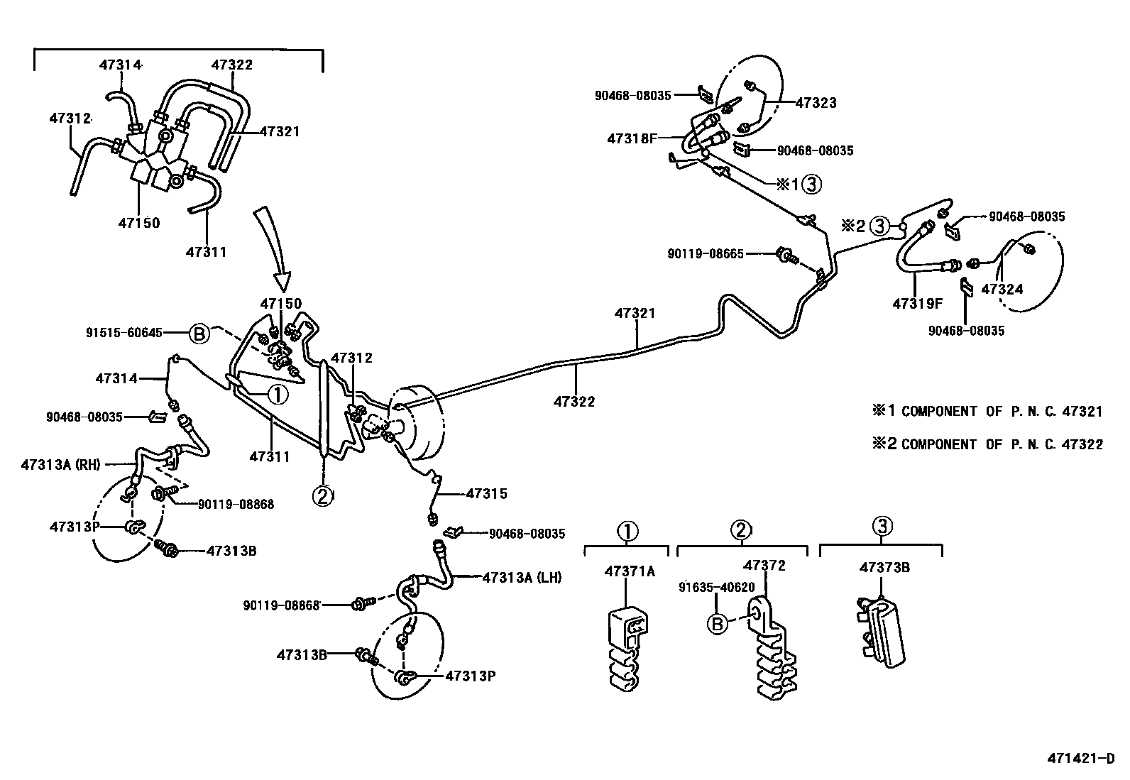Toyota YARIS 制动配管和卡箍 EPC diagram — 471421D