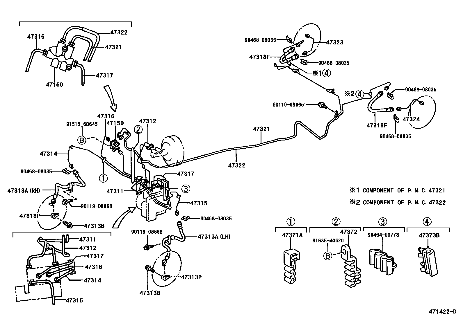 Toyota YARIS 制动配管和卡箍 EPC diagram — 471422D