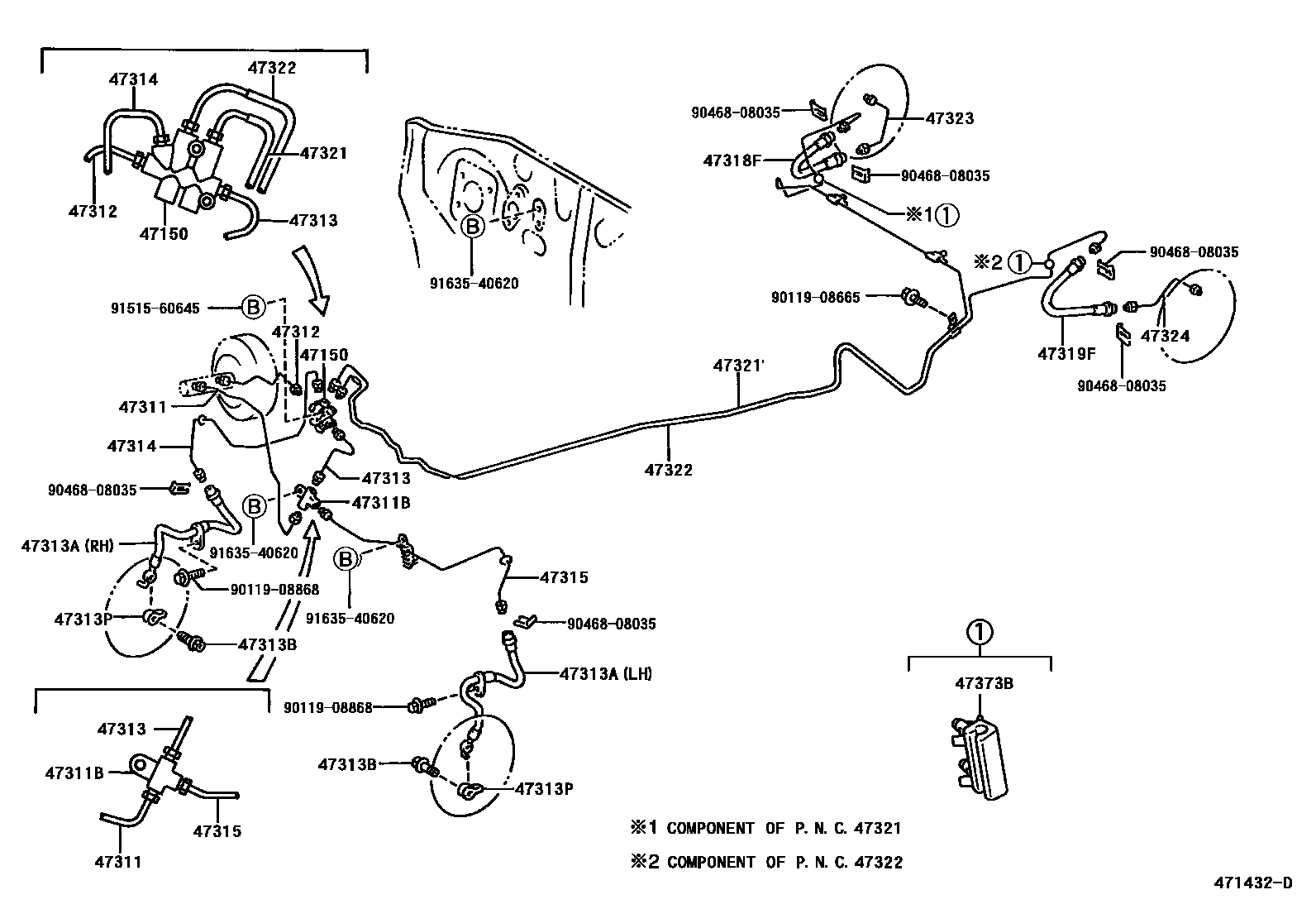 Toyota YARIS 制动配管和卡箍 EPC diagram — 471432D