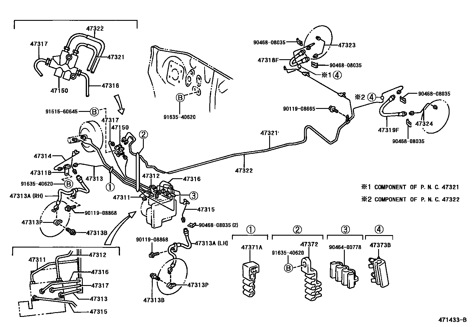Toyota YARIS 制动配管和卡箍 EPC diagram — 471433B