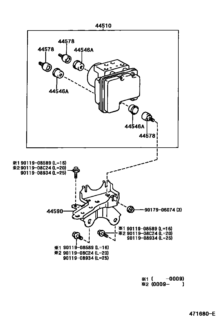 Toyota YARIS 制动配管和卡箍 EPC diagram — 471680E