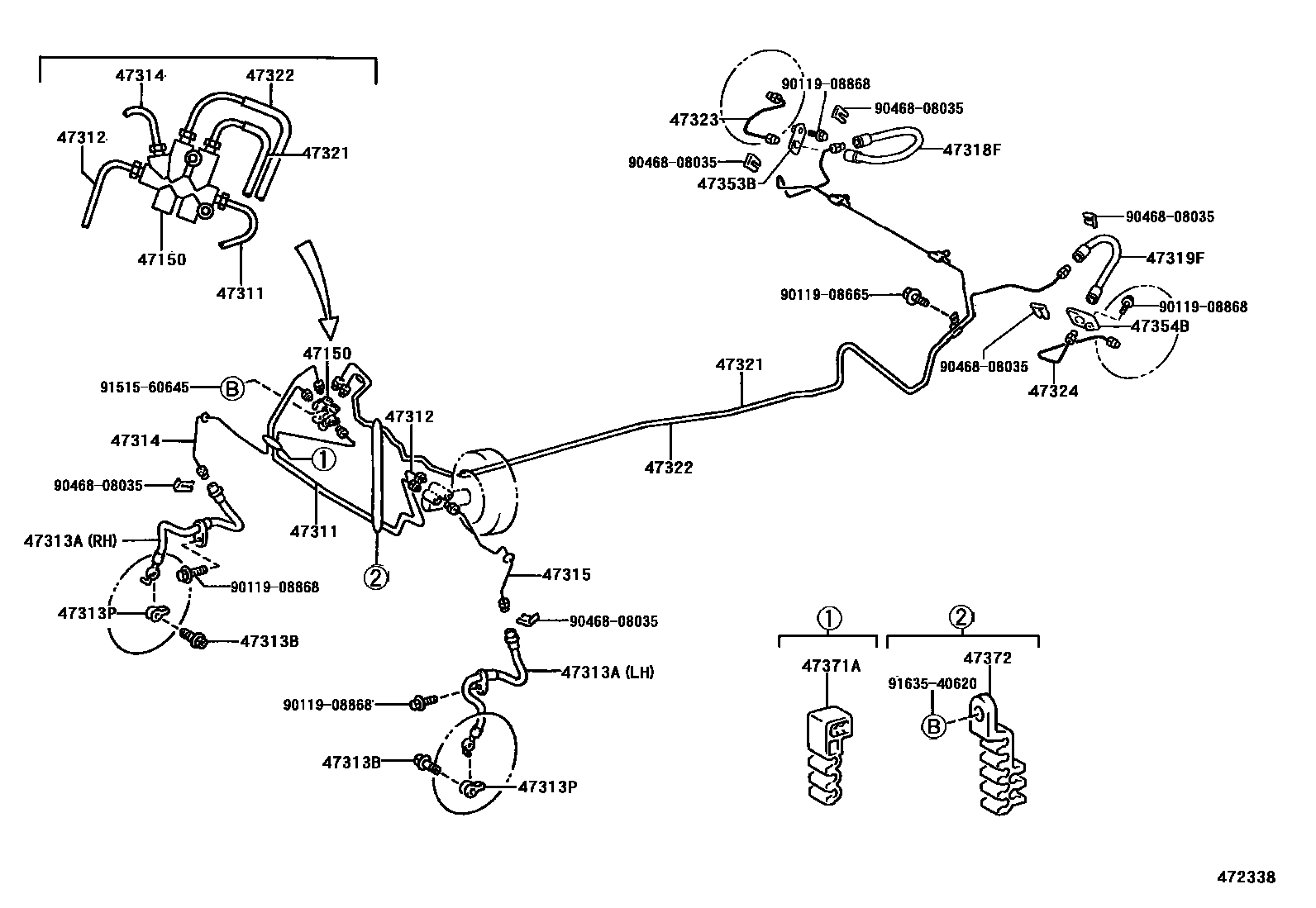 Toyota YARIS 制动配管和卡箍 EPC diagram — 472338