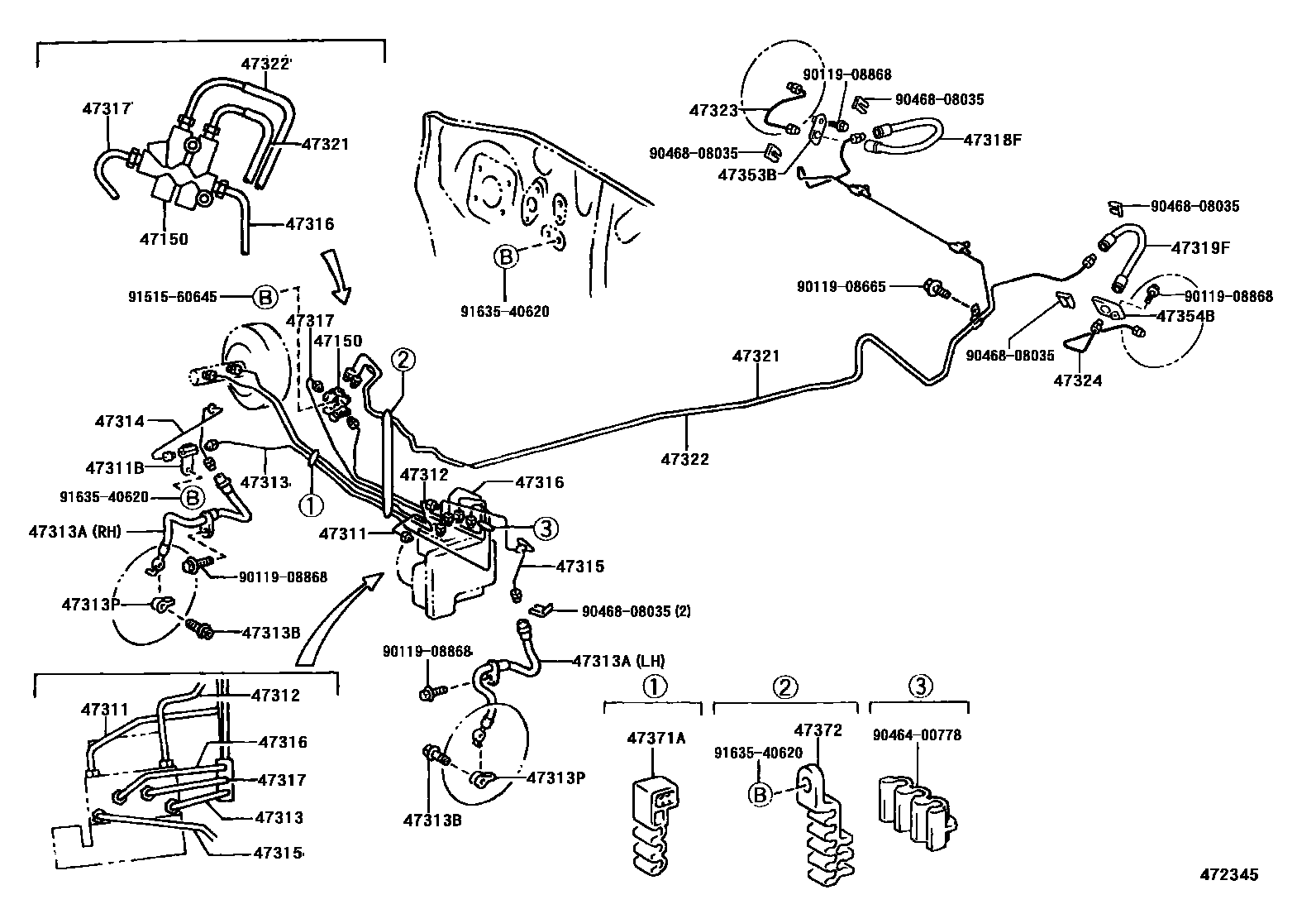 Toyota YARIS 制动配管和卡箍 EPC diagram — 472345